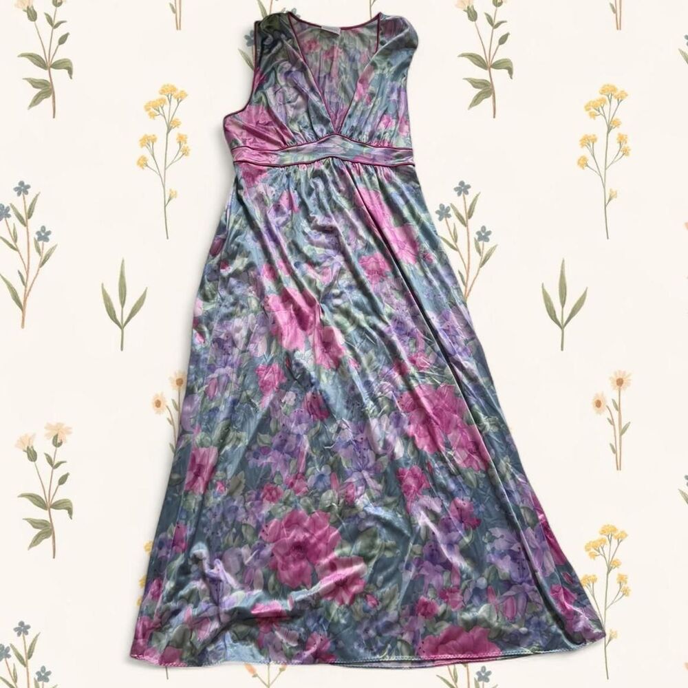 Vintage Coquette Fairy Pastel Floral Lorraine Maxi Nightgown / Slip Dress Large